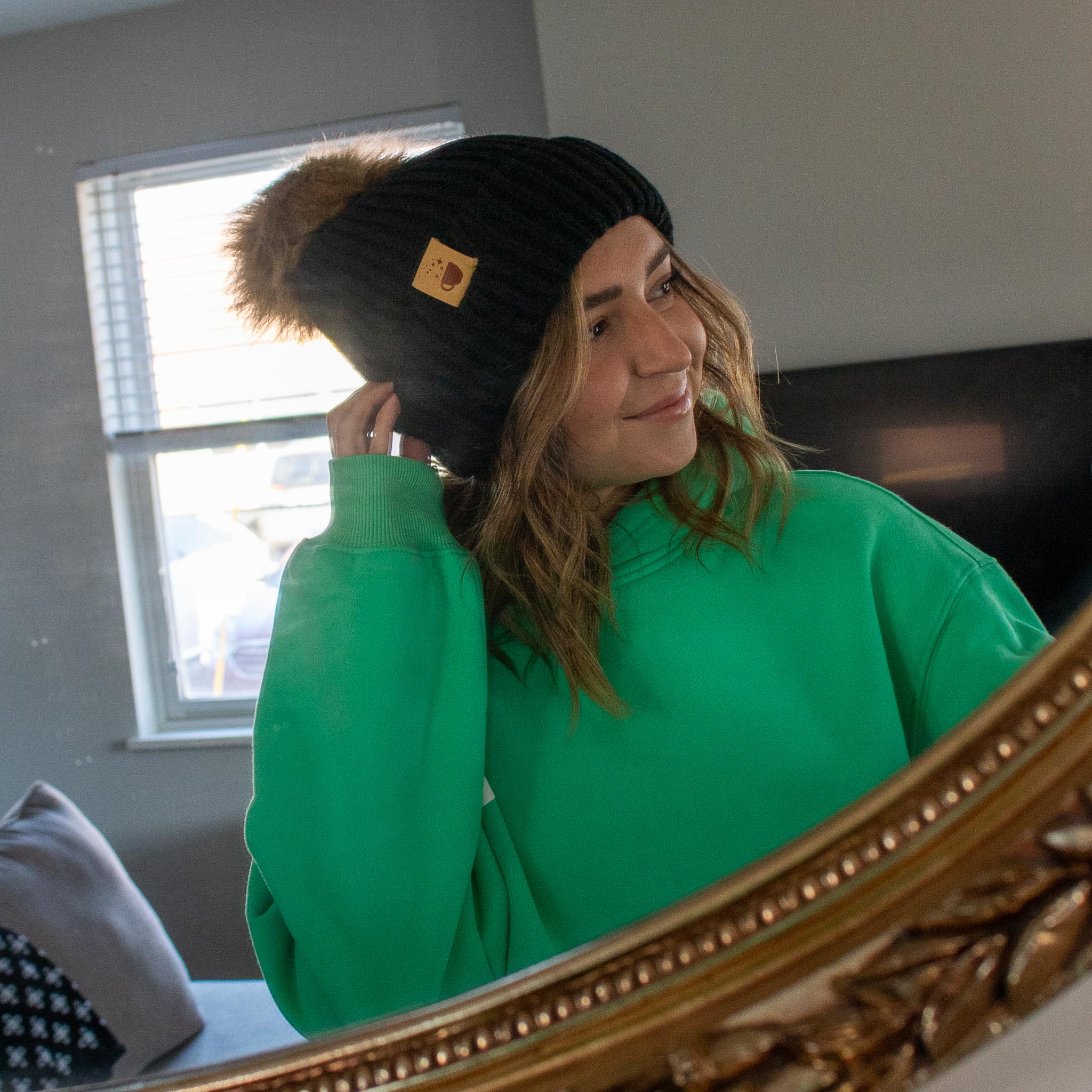 Cable Knit Faux Fur Pom Beanie - Image 3